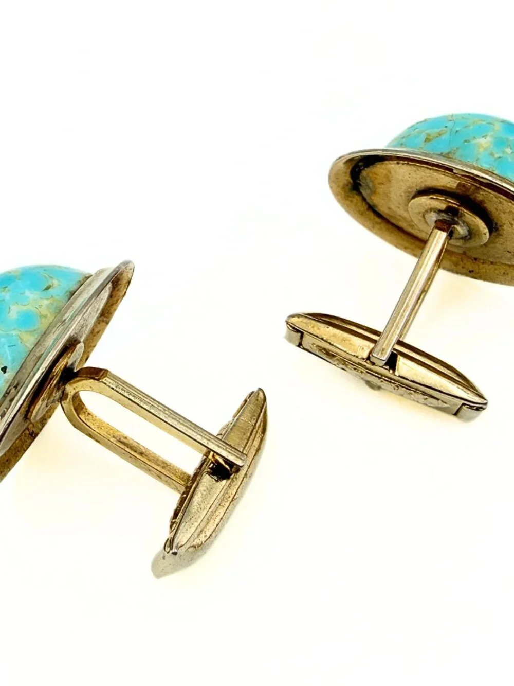 Minimalist Peking Glass Turquoise Cab Gold Plated MCM Cufflinks
